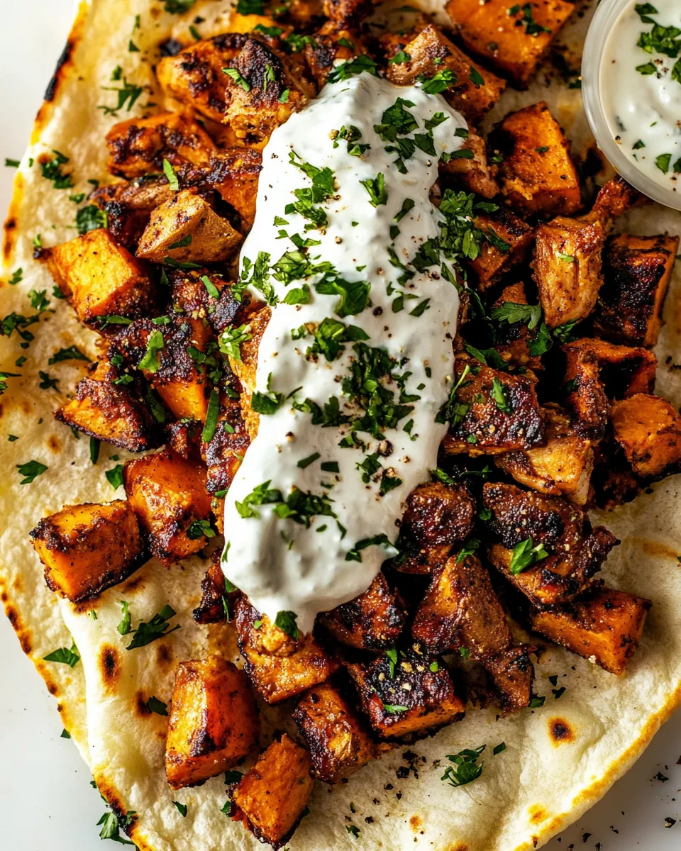 Curry Chicken Gyro and Tahini Sweet Potatoes