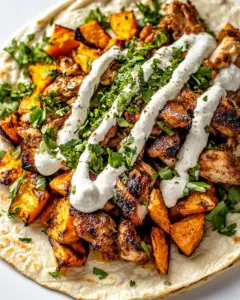 Curry Chicken Gyro and Tahini Sweet Potatoes
