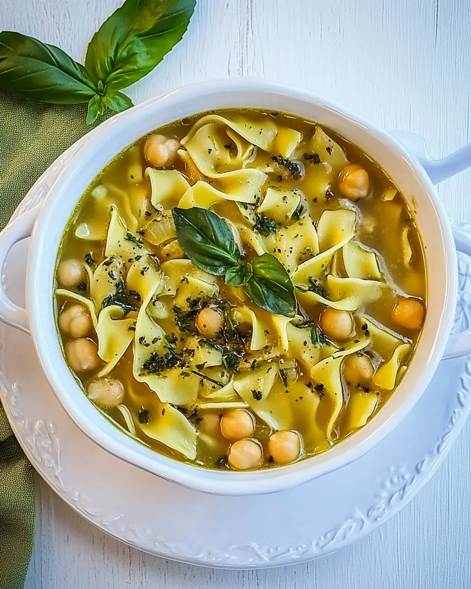 Egg Noodles Chickpea Soup