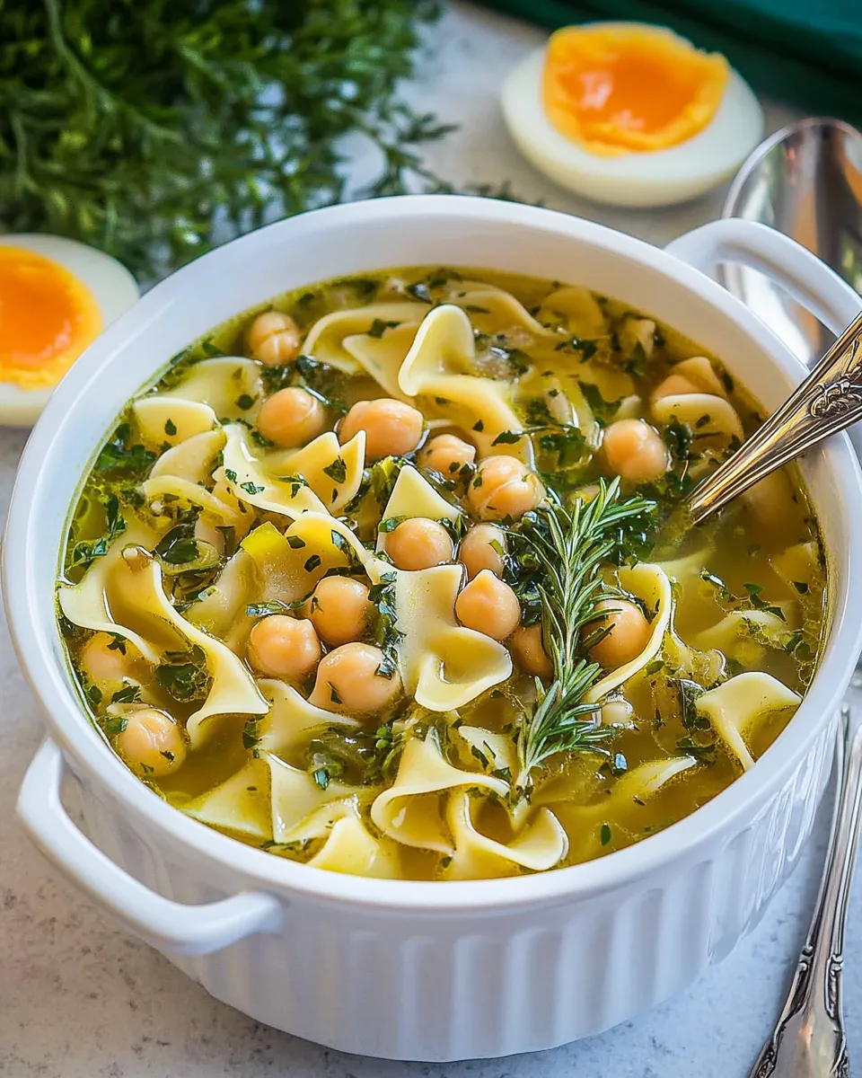 Egg Noodles Chickpea Soup