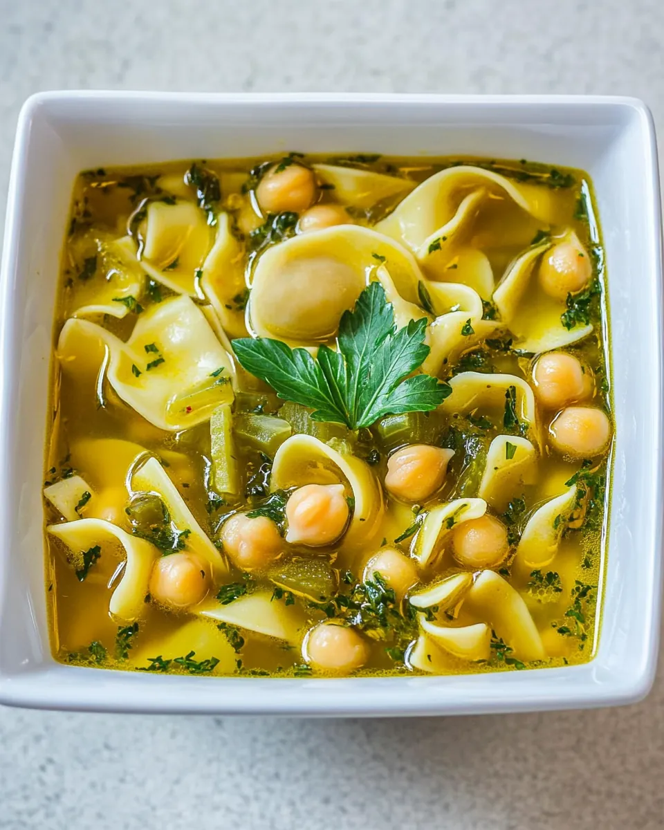 Egg Noodles Chickpea Soup