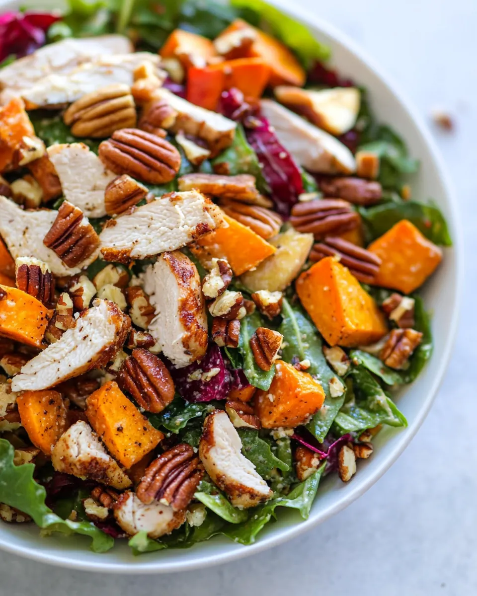 Fall Harvest Salad with Roast Chicken Sweet Potato and Pecans