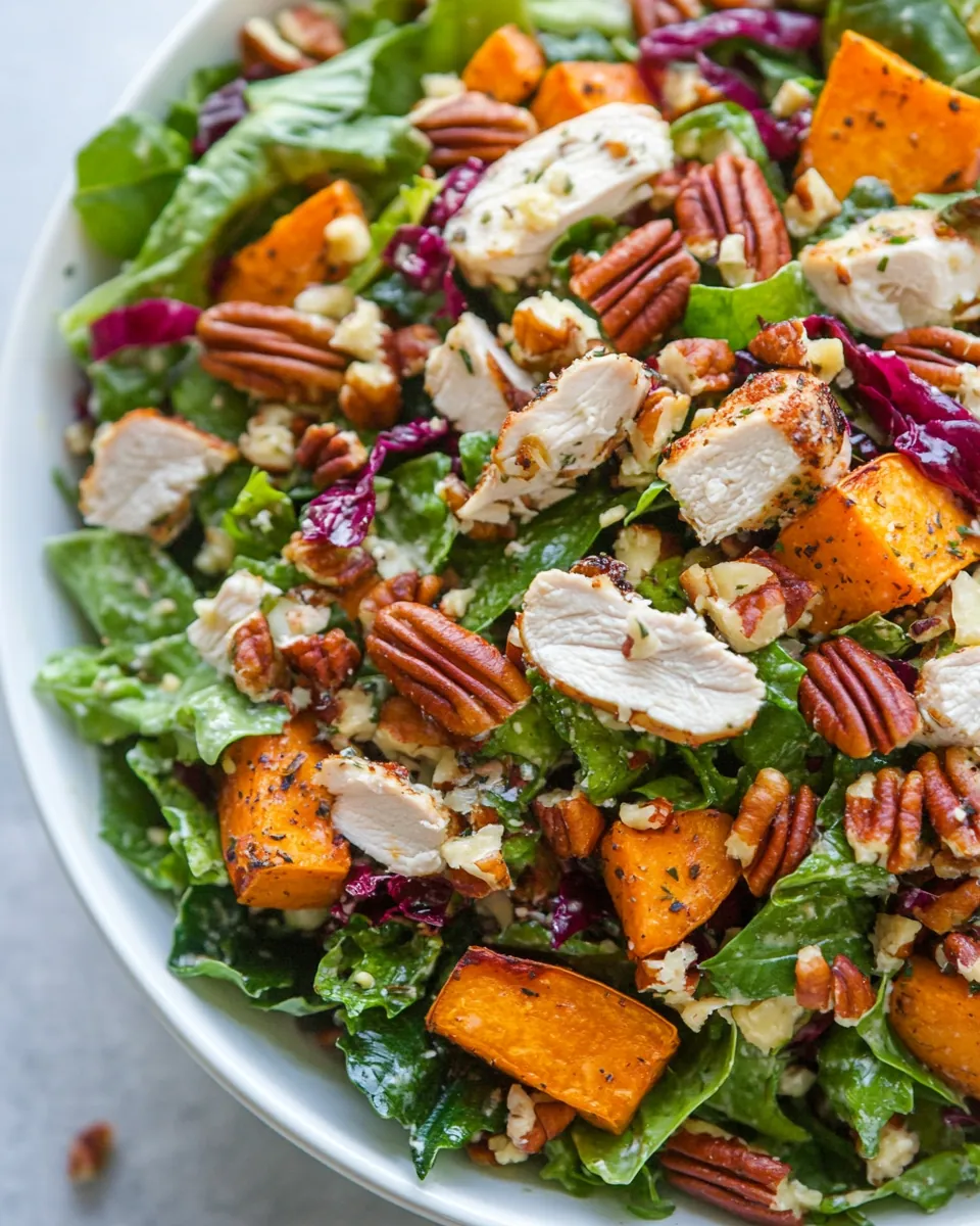 Fall Harvest Salad with Roast Chicken Sweet Potato and Pecans