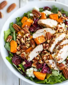 Fall Harvest Salad with Roast Chicken Sweet Potato and Pecans