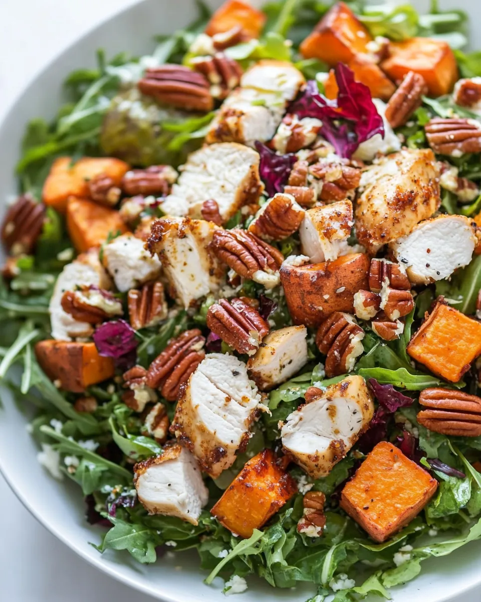 Fall Harvest Salad with Roast Chicken Sweet Potato and Pecans
