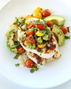 Grilled Halibut with Tomato Avocado Salsa