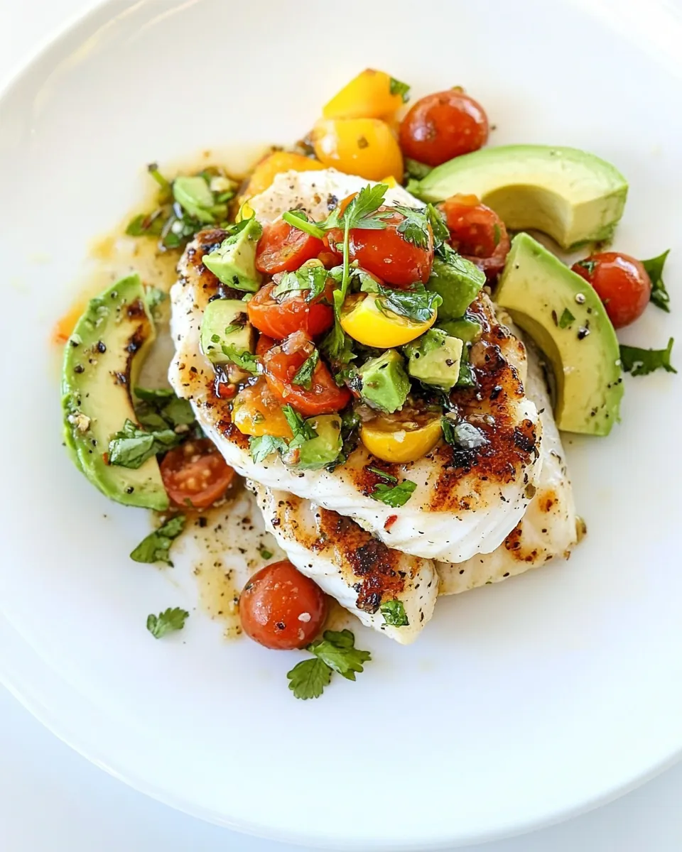 Grilled Halibut with Tomato Avocado Salsa
