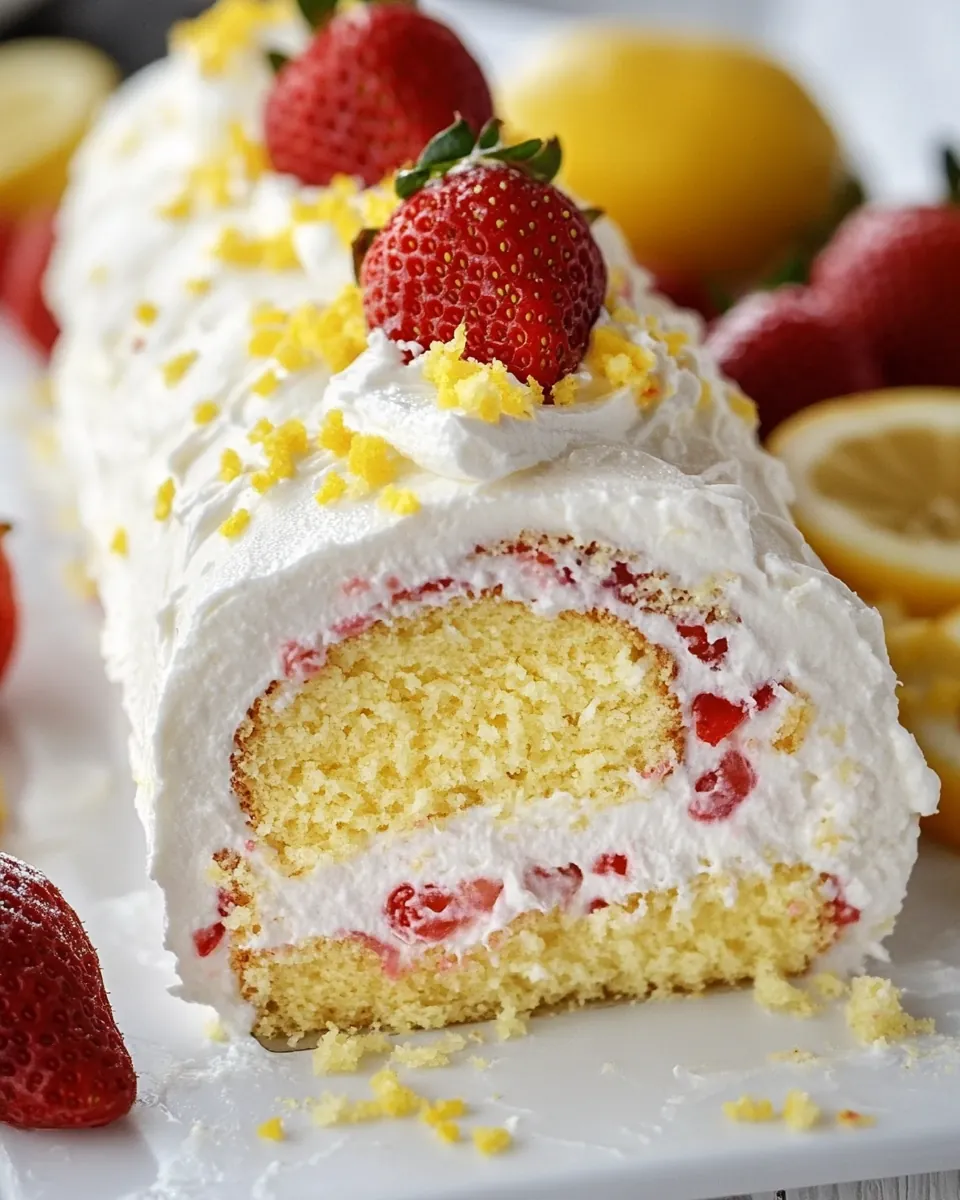 Lemon Strawberry Shortcake Cake Roll