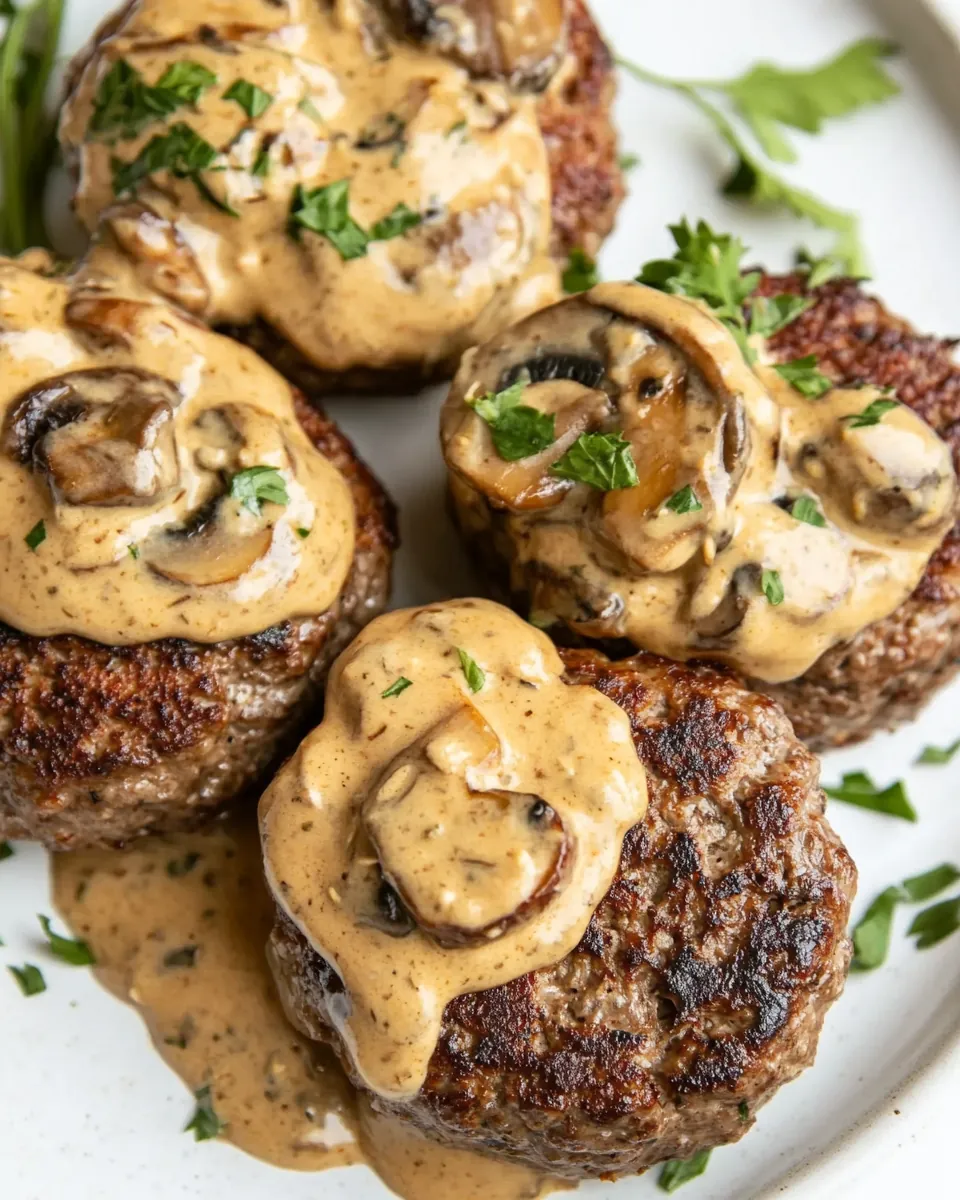 Low Carb Burgers with Creamy Mushroom Sauce