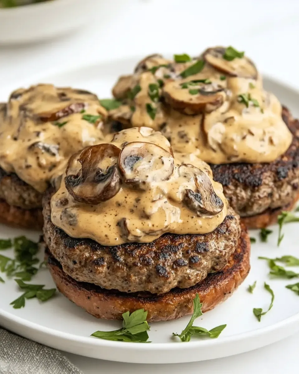 Low Carb Burgers with Creamy Mushroom Sauce