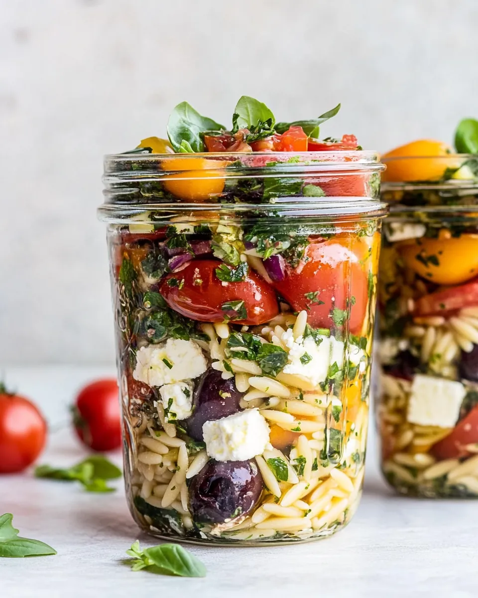 Marinated Tomato Feta Orzo Salad Jars