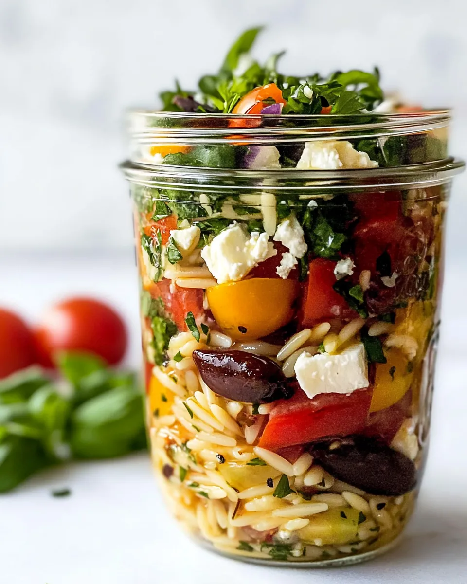 Marinated Tomato Feta Orzo Salad Jars