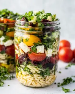 Marinated Tomato Feta Orzo Salad Jars