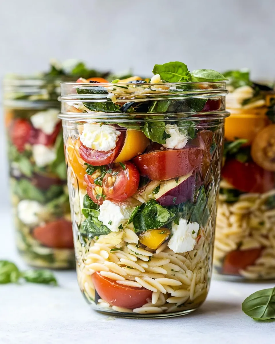 Marinated Tomato Feta Orzo Salad Jars