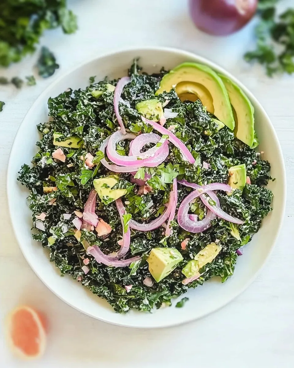 Massaged Kale Salad with Avocado and Pickled Red Onions