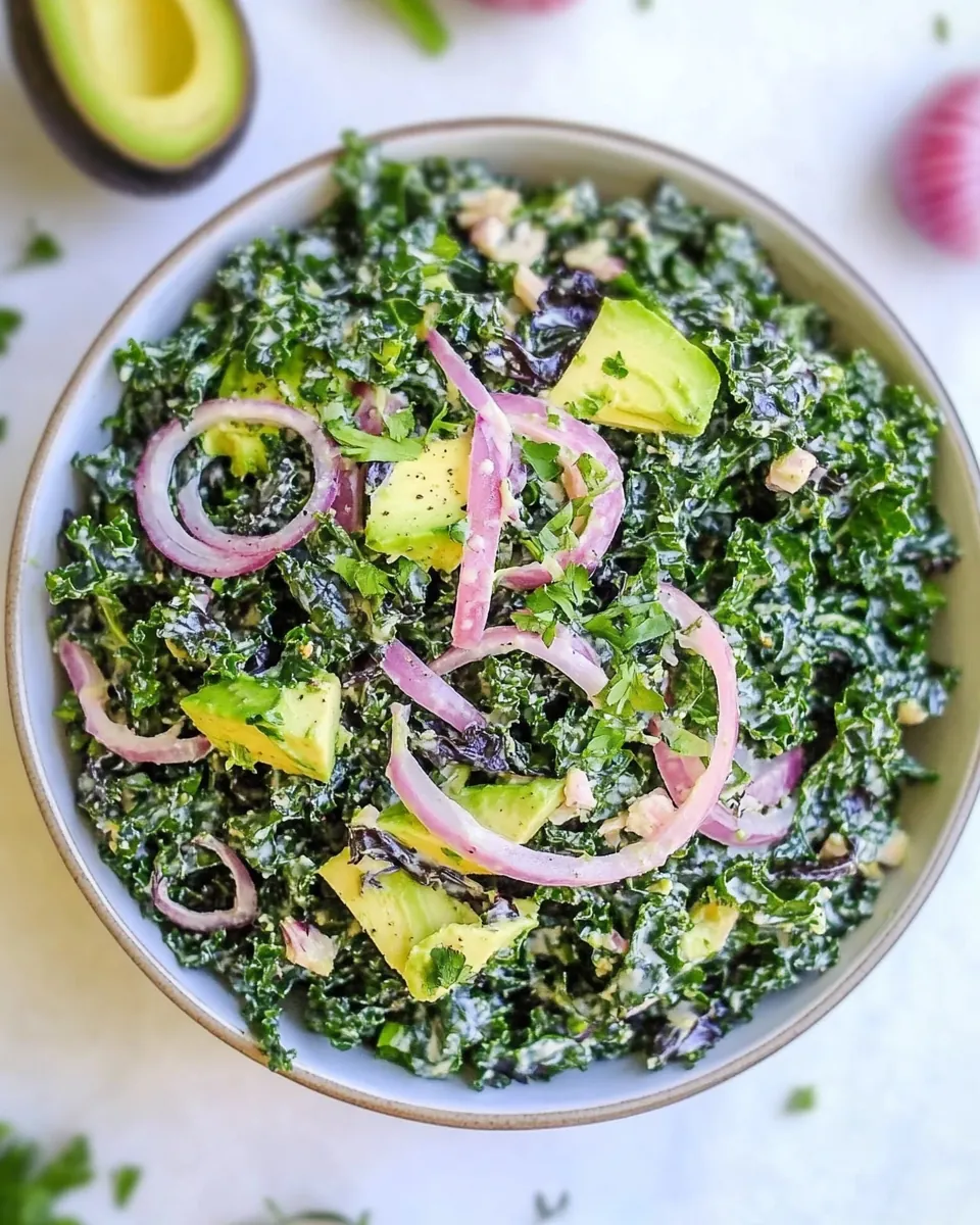 Massaged Kale Salad with Avocado and Pickled Red Onions