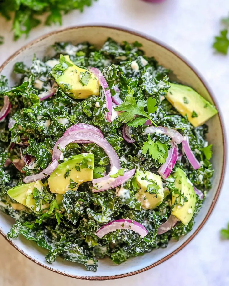 Massaged Kale Salad with Avocado and Pickled Red Onions