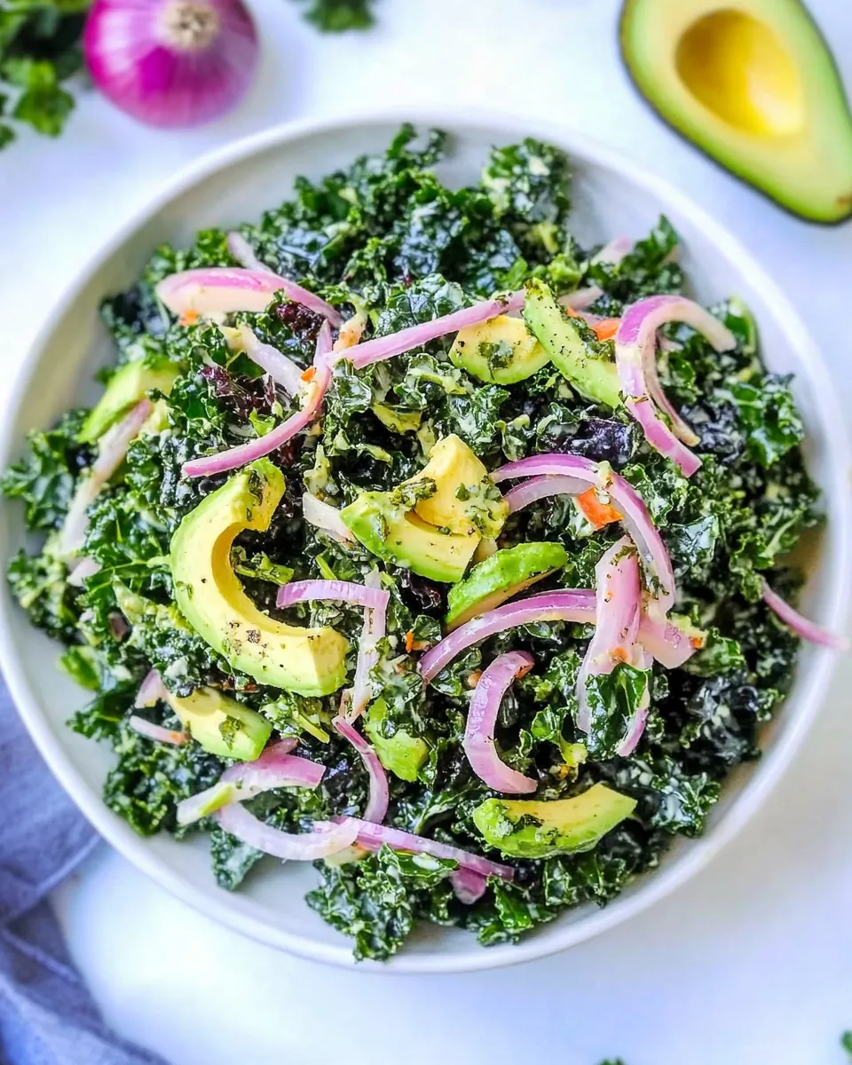 Massaged Kale Salad with Avocado and Pickled Red Onions