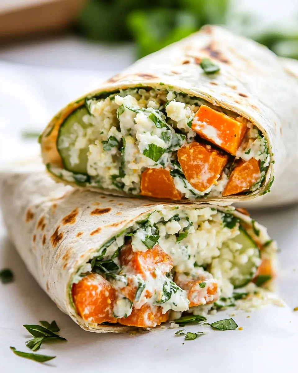 Mint Grilled Sweet Potatoes with Tahini Cauliflower Rice Wrap