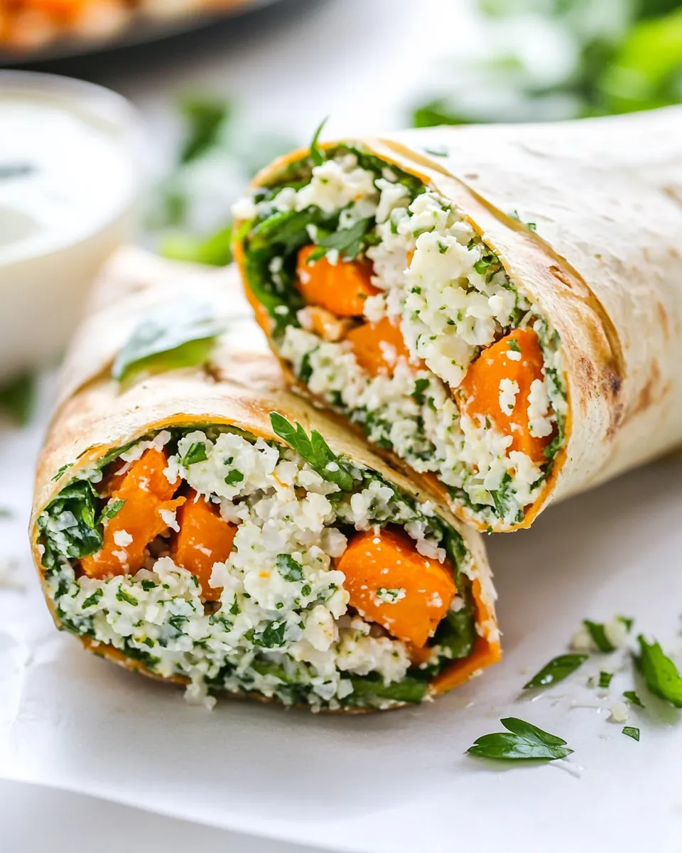 Mint Grilled Sweet Potatoes with Tahini Cauliflower Rice Wrap