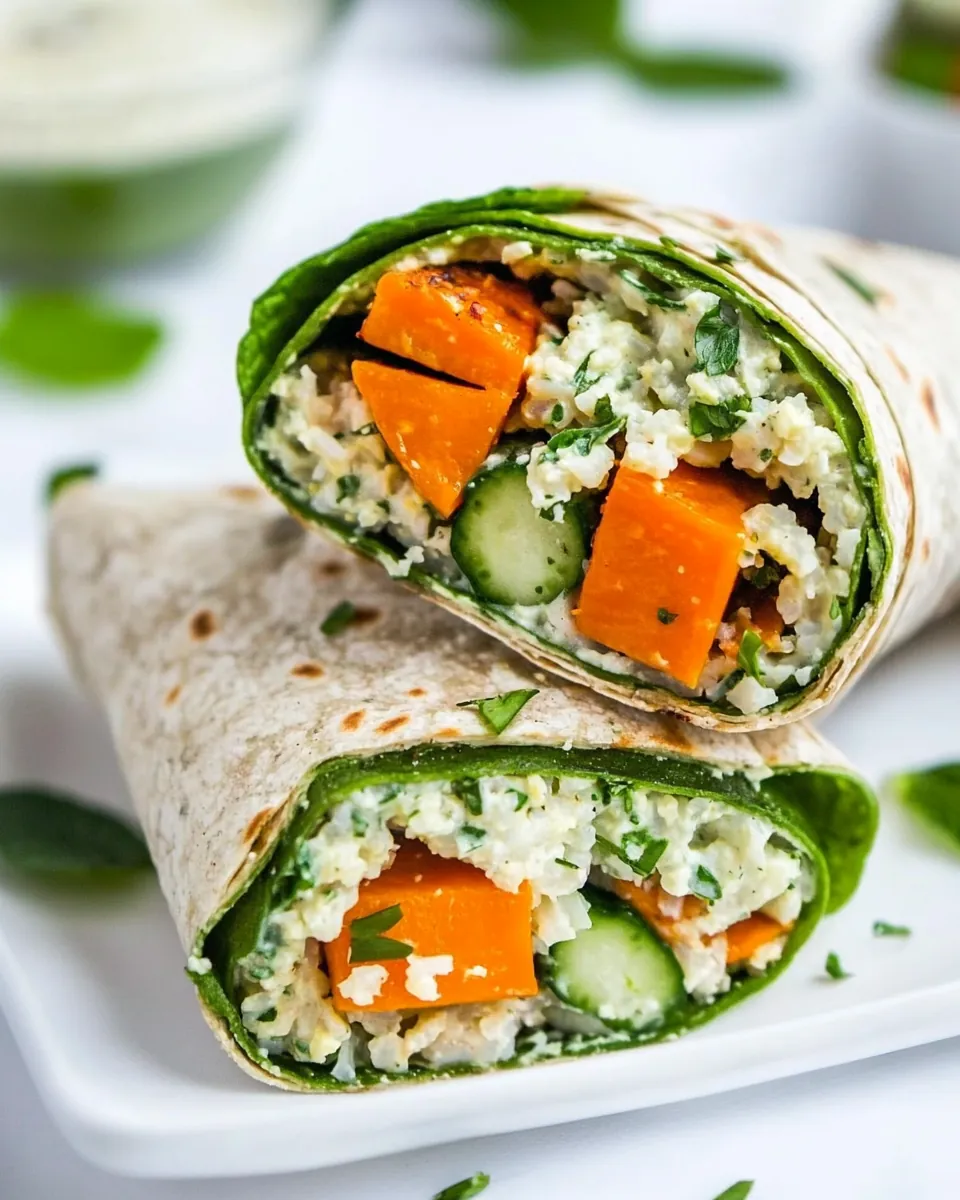 Mint Grilled Sweet Potatoes with Tahini Cauliflower Rice Wrap