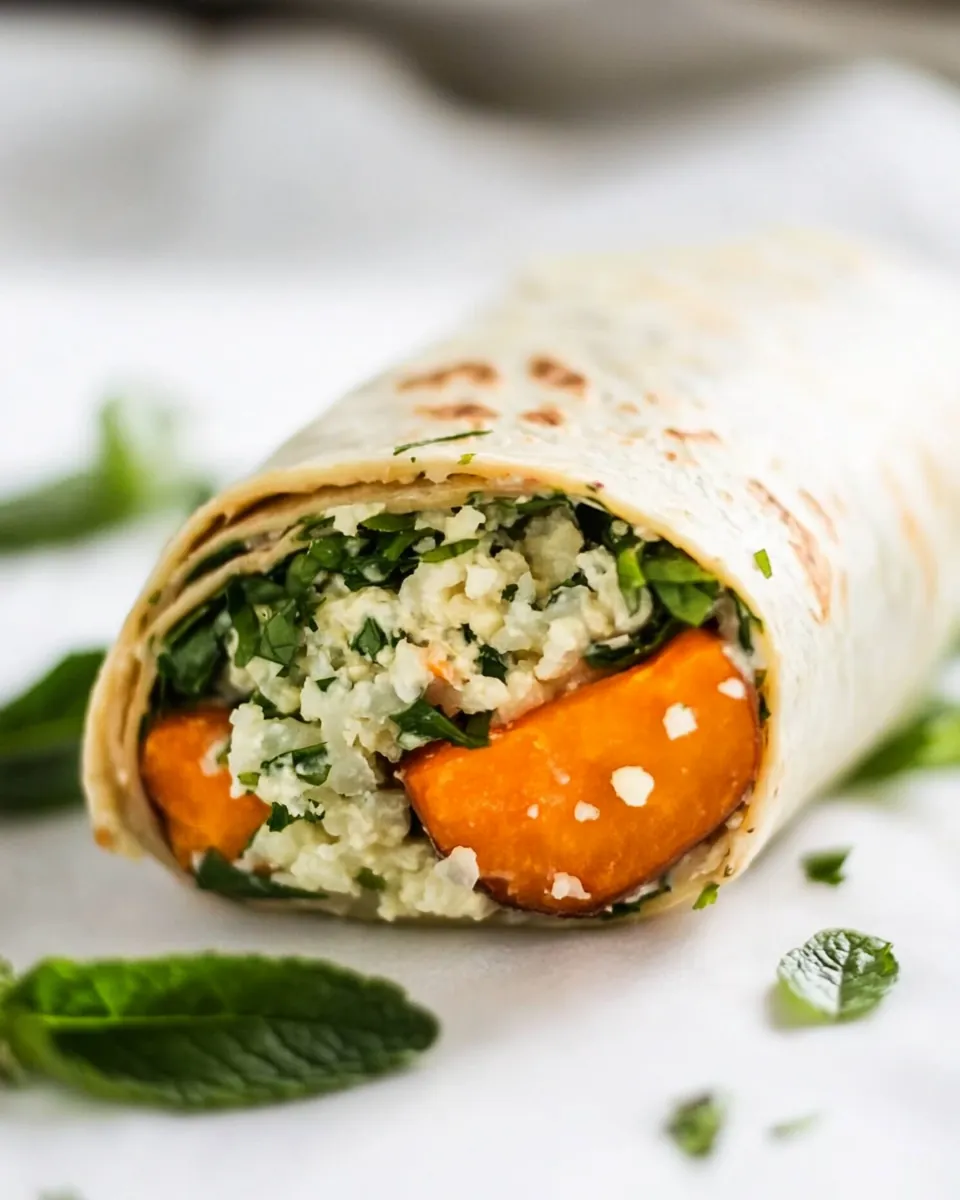 Mint Grilled Sweet Potatoes with Tahini Cauliflower Rice Wrap