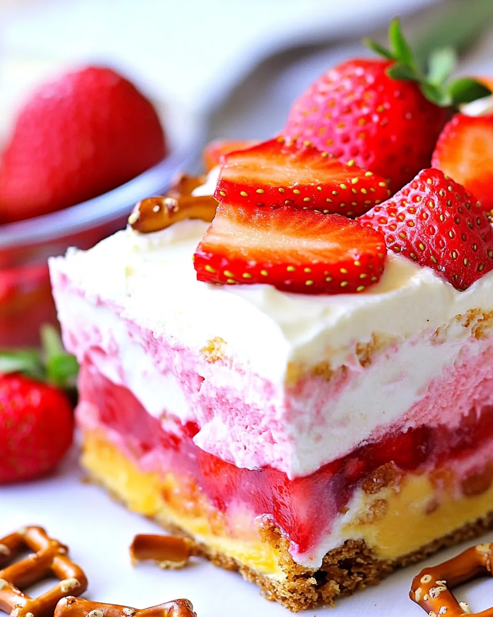 No Bake Strawberry Pretzel Layered Dessert