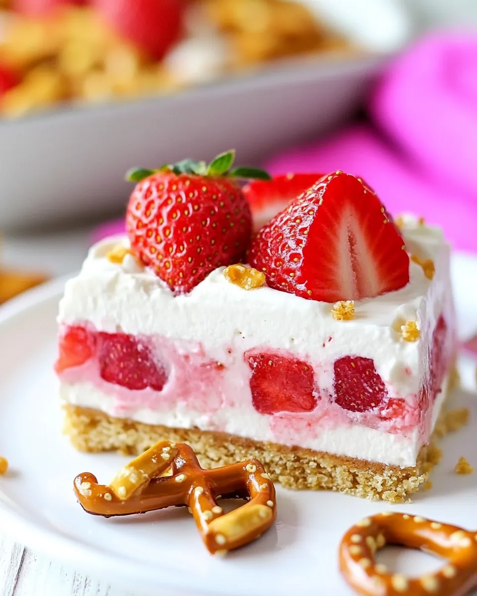 No Bake Strawberry Pretzel Layered Dessert