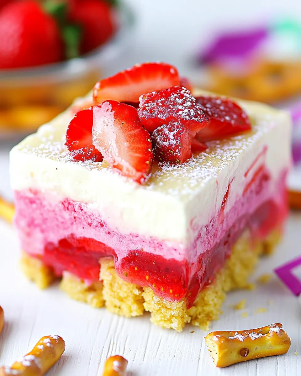 No Bake Strawberry Pretzel Layered Dessert