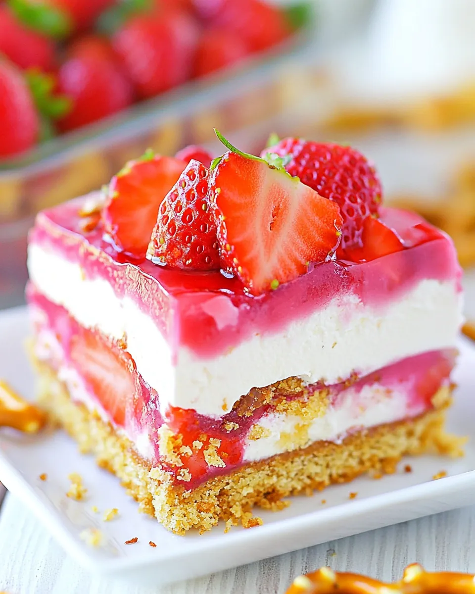 No Bake Strawberry Pretzel Layered Dessert