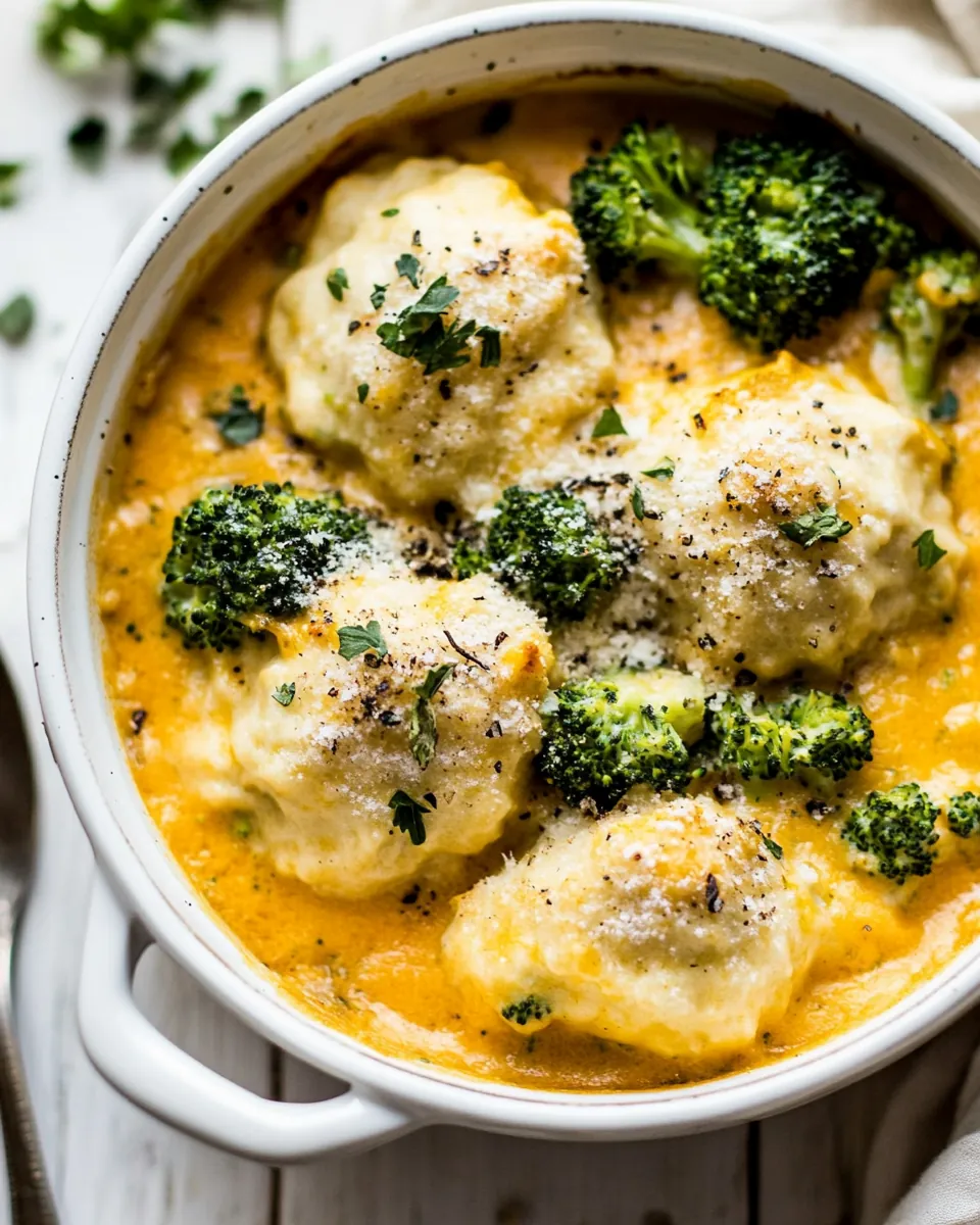 One Pot Broccoli Cheddar and Dumplings