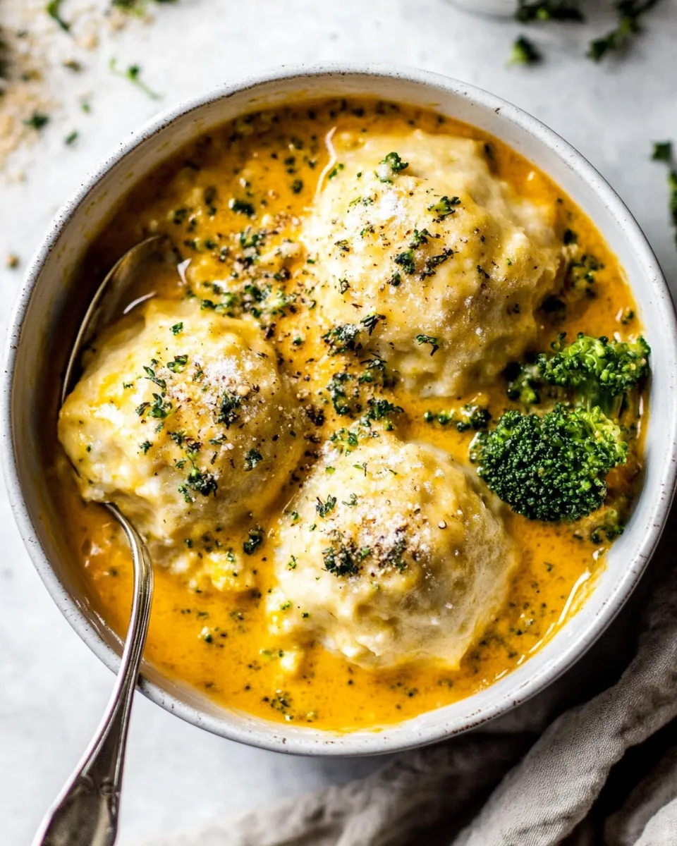 One Pot Broccoli Cheddar and Dumplings