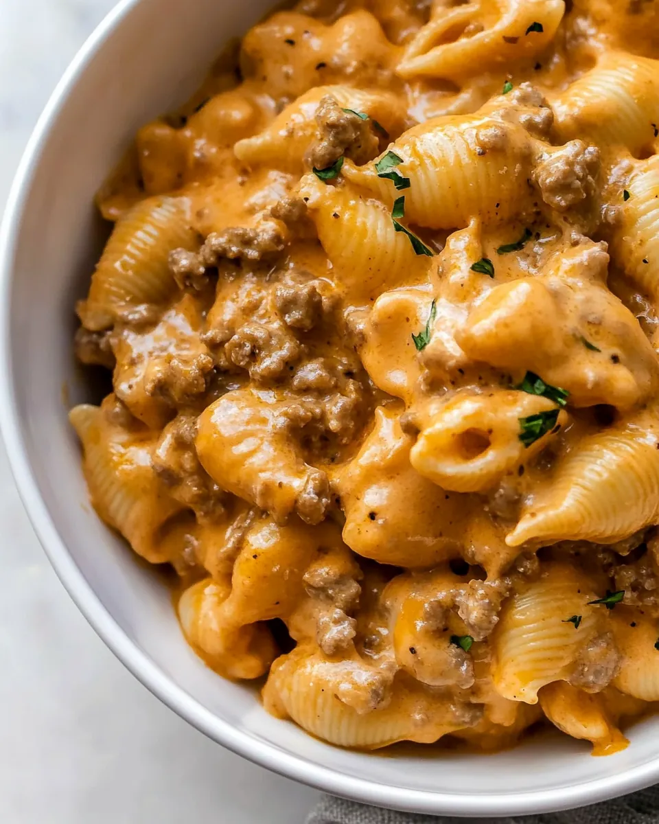 One Pot Cheesy Beef and Shells