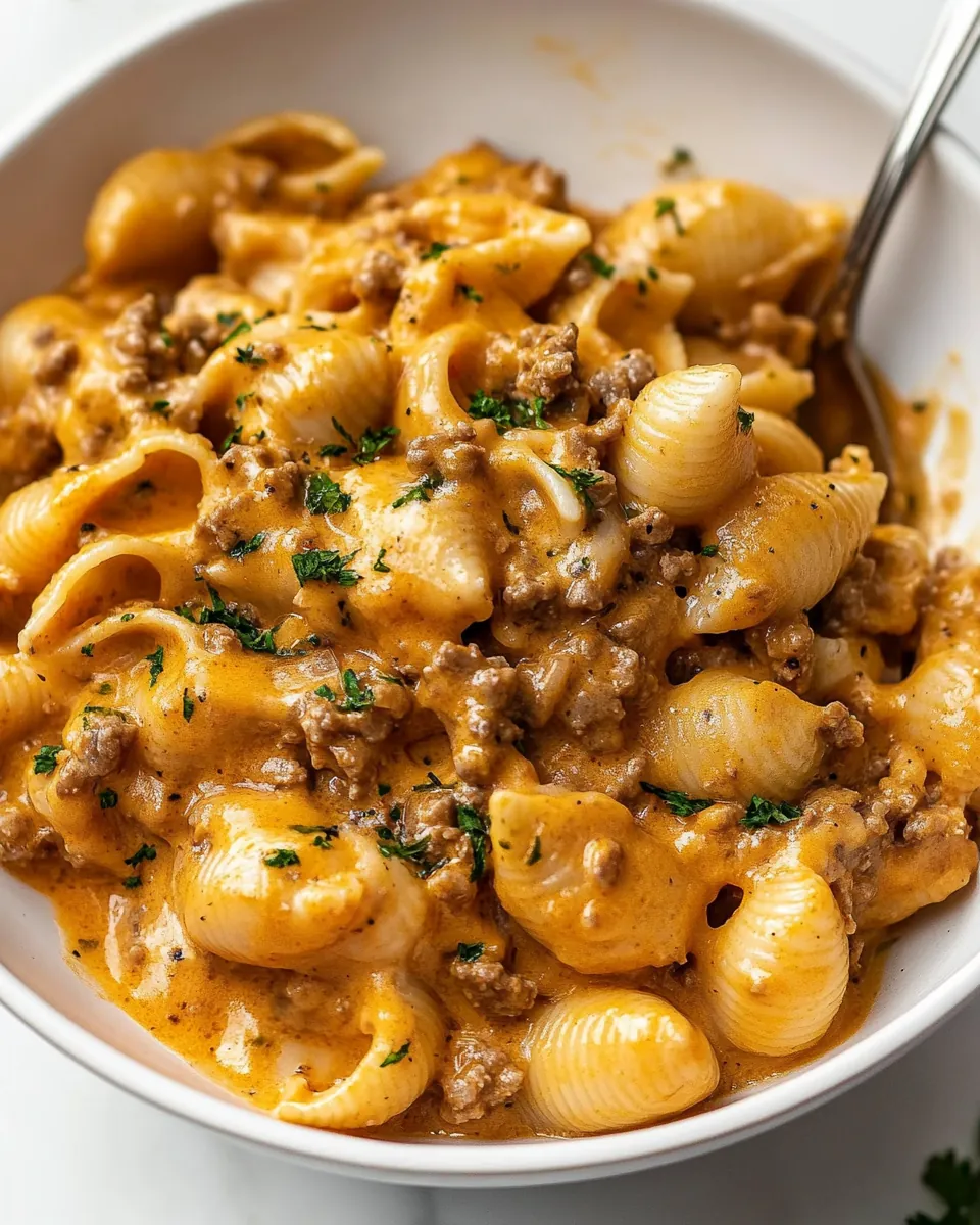 One Pot Cheesy Beef and Shells