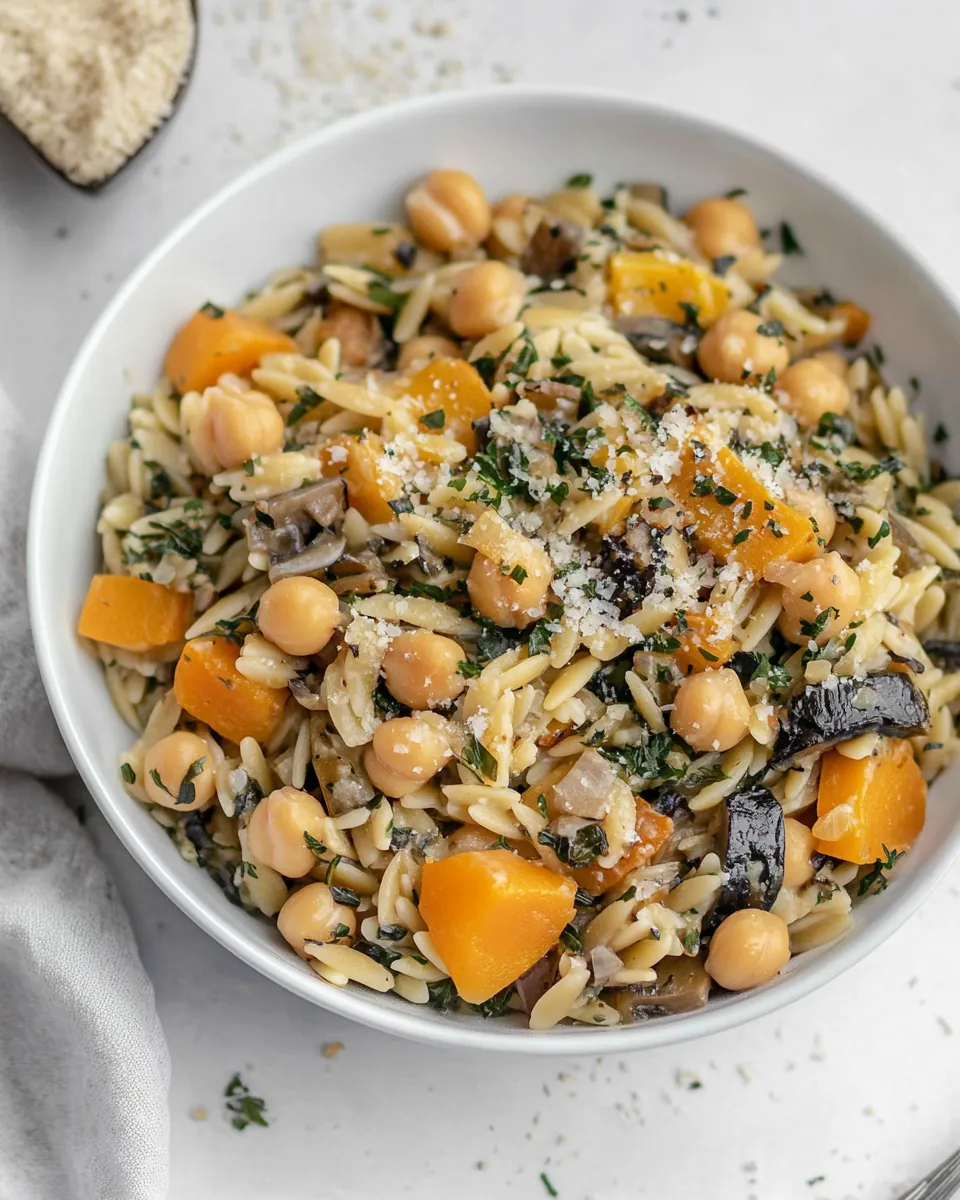 One Pot Fall Vegetable Orzo with Chickpeas