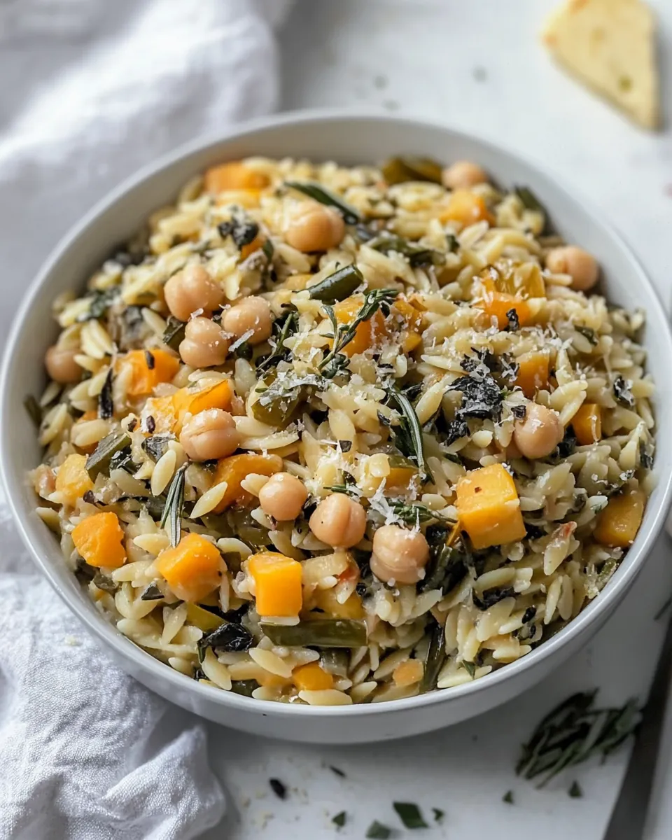 One Pot Fall Vegetable Orzo with Chickpeas