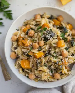 One Pot Fall Vegetable Orzo with Chickpeas