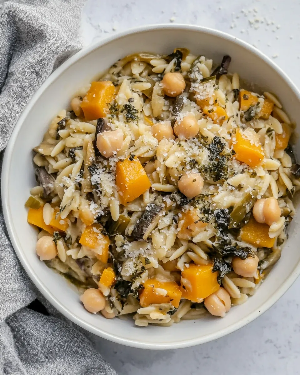 One Pot Fall Vegetable Orzo with Chickpeas