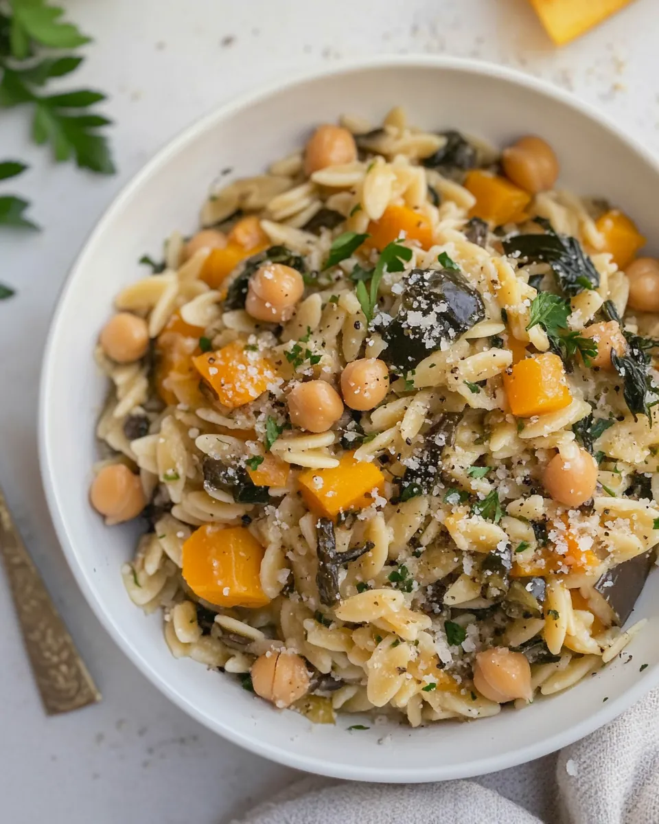 One Pot Fall Vegetable Orzo with Chickpeas