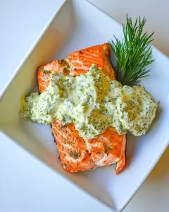 Pan Fried Salmon with Pesto Cream Cheese Sauce