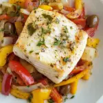 Pan Seared Halibut with Peppers and Olives