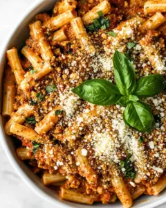 Pasta with Tomato Pesto and Garlicky Breadcrumbs