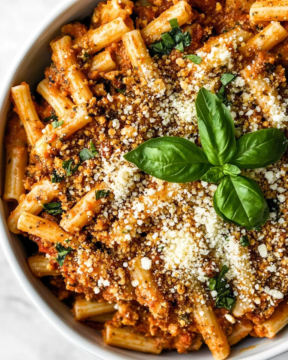 Pasta with Tomato Pesto and Garlicky Breadcrumbs