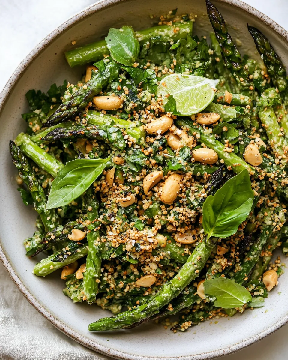 Roasted Asparagus Salad with Ginger Lime Dressing Peanuts