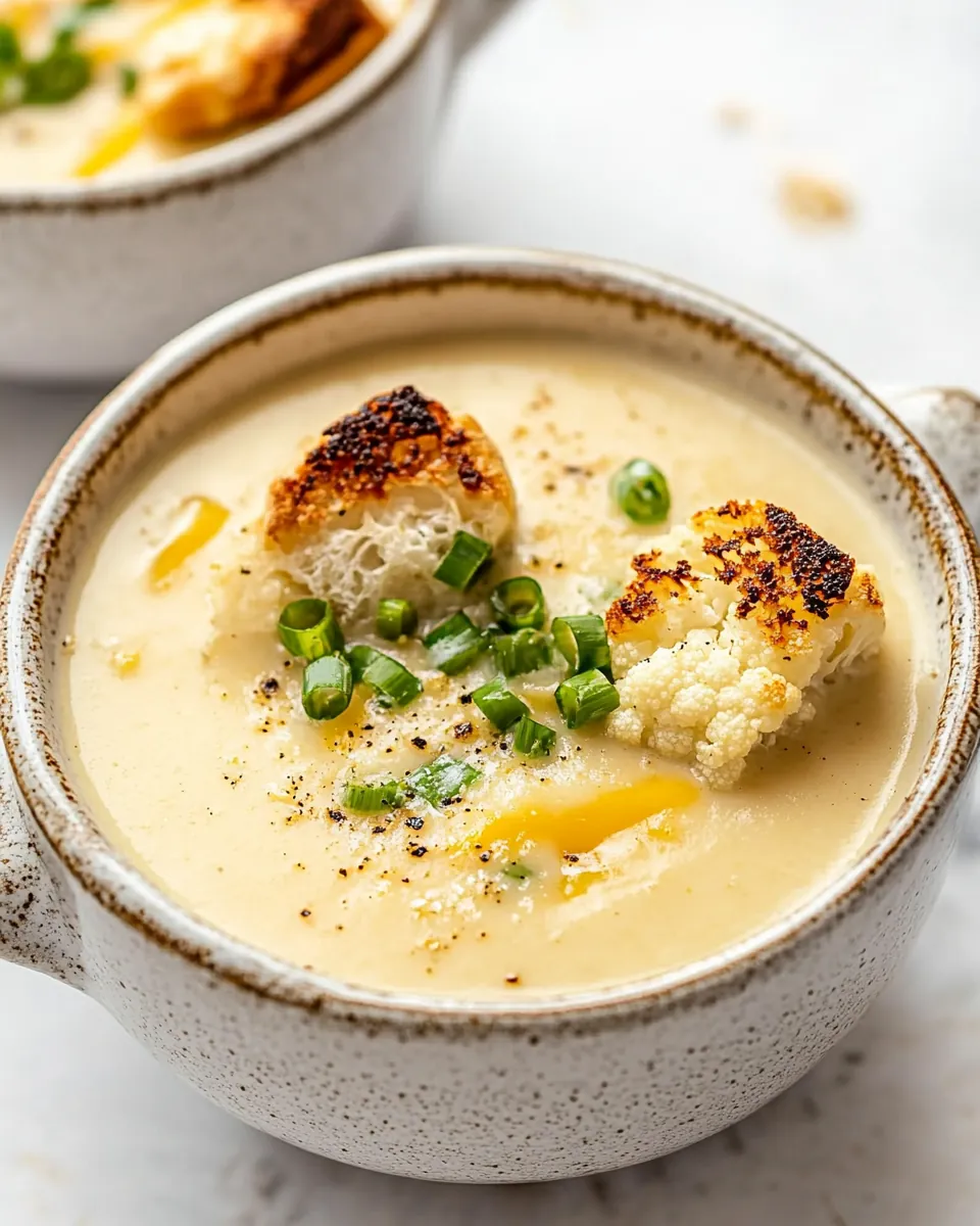 Roasted Garlic Cheddar Cauliflower Soup