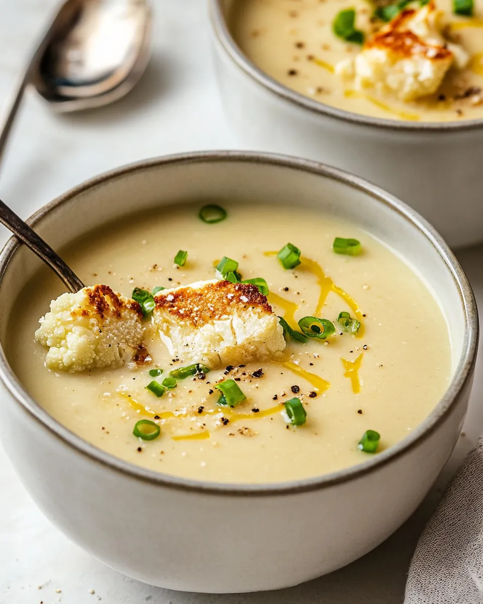 Roasted Garlic Cheddar Cauliflower Soup