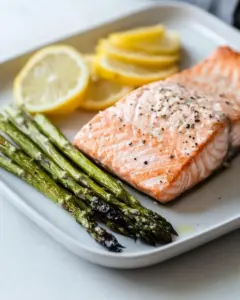 Simple One Pan Lemon Salmon with Roasted Asparagus