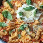 Skillet Cheesy Chicken Rotini with Homemade Tomato Basil Sauce