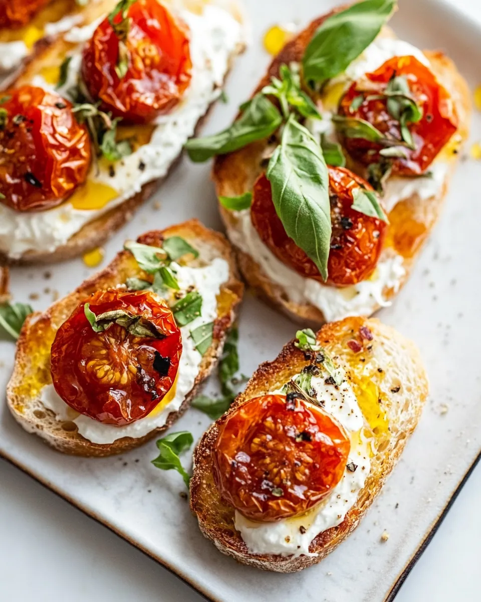 Slow Roasted Hot Honey Tomato Crostini