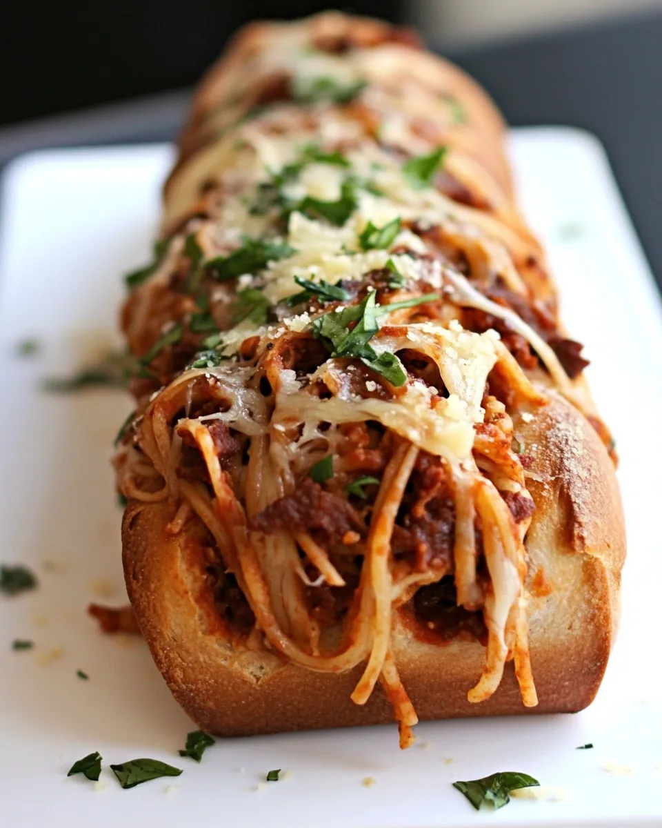 Spaghetti Stuffed Garlic Bread